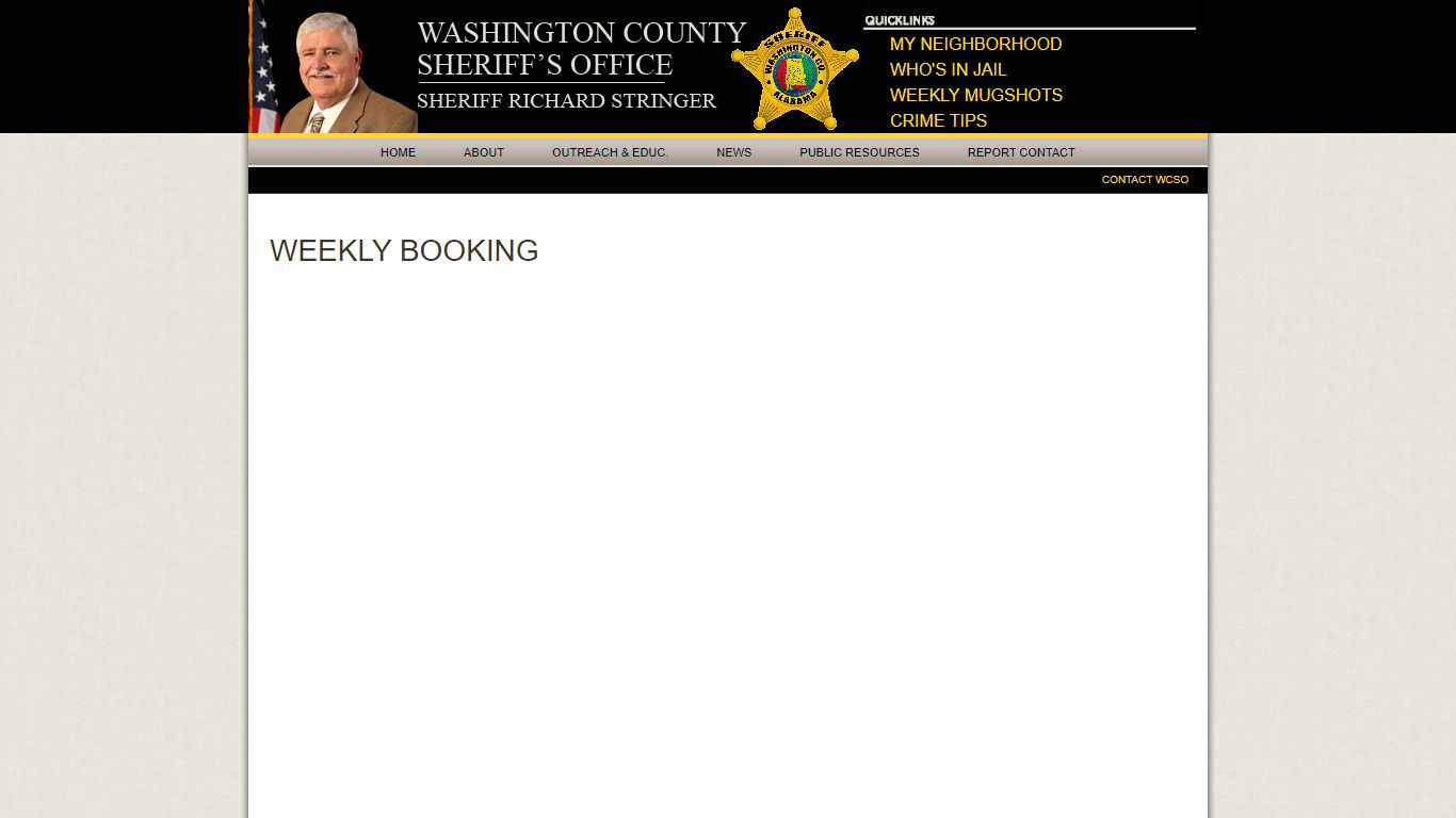 Weekly Booking » Washington County Sheriff's Office